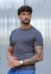 Camiseta Slim Canelada com Elastano Cinza CW STORE